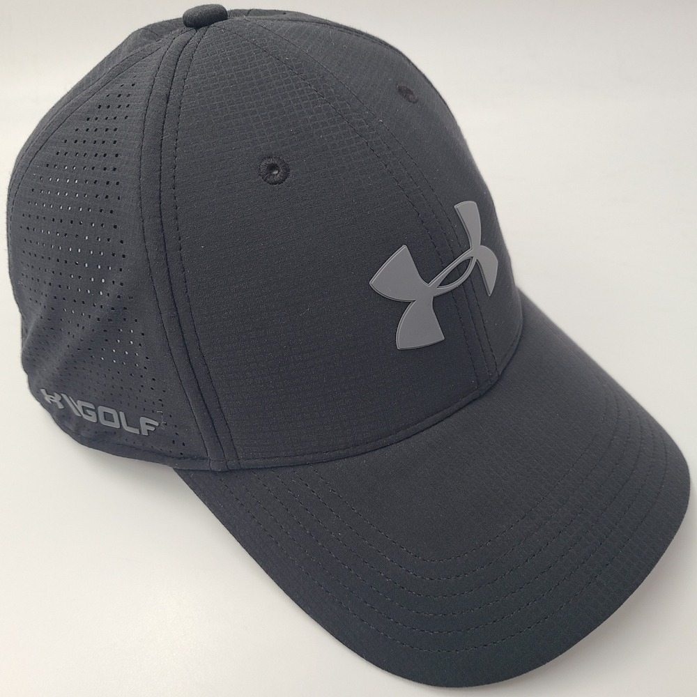 Under Armour Hat Adjustable Mesh Black Gray Logo Golf Performance Perforated Men